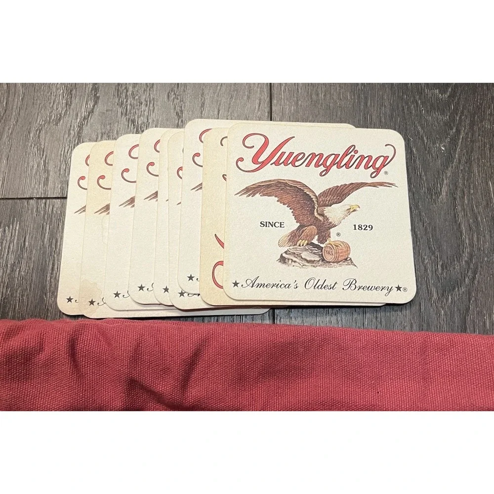 Port Authority Yuengling Beer Drawstring‎ Bag Backpack Canvas & 10 Coasters Set